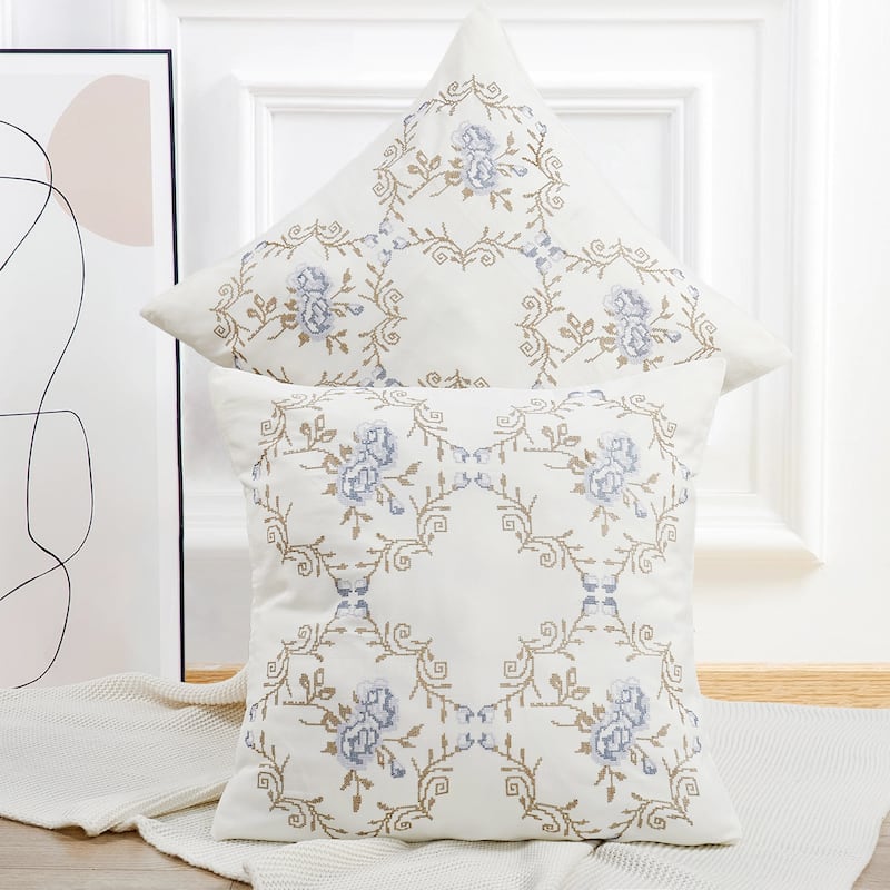 Canvas Pillow Shells with Rose Embellishments (Set of 2), NO INSERT