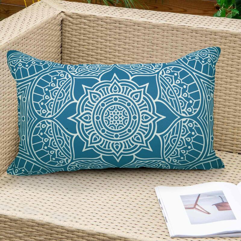 Decorative Indoor Outdoor Weatherproof Lumbar Throw Pillows with Inserts – 12X20 Inches