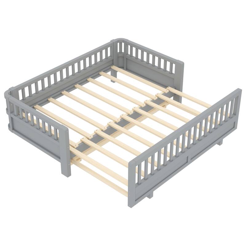 Roomfitters Convertible Floor Bed, Expandable Solid Wood Platform Frame