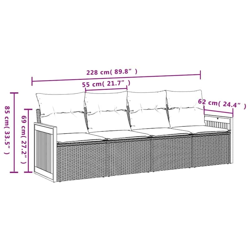 vidaXL Patio Sofa Set with Cushions Outdoor Conversation Furniture Poly Rattan
