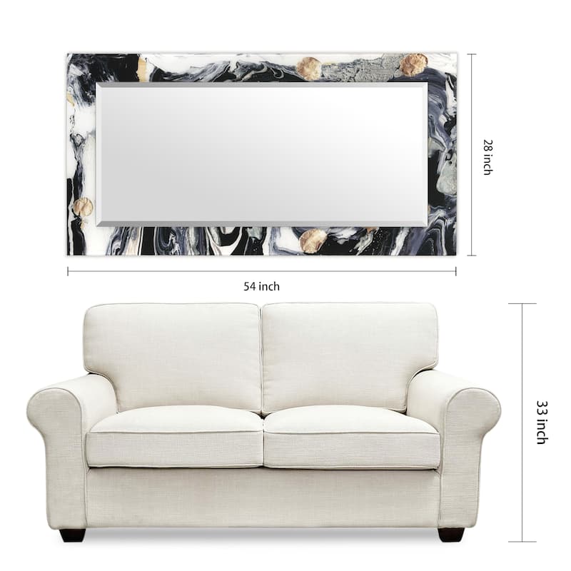 Ebony & Ivory Rectangular Beveled Mirror on Free Floating Printed Tempered Art Glass - Clear - 54" x 28"
