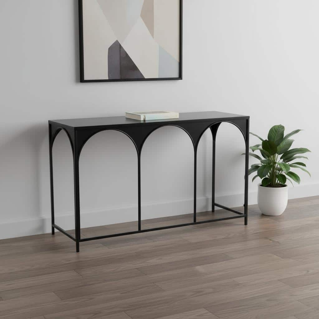 HomeRoots 50" Black Steel Frame Console Table - 50.00 in. x 29.90 in. x 18.00 in.