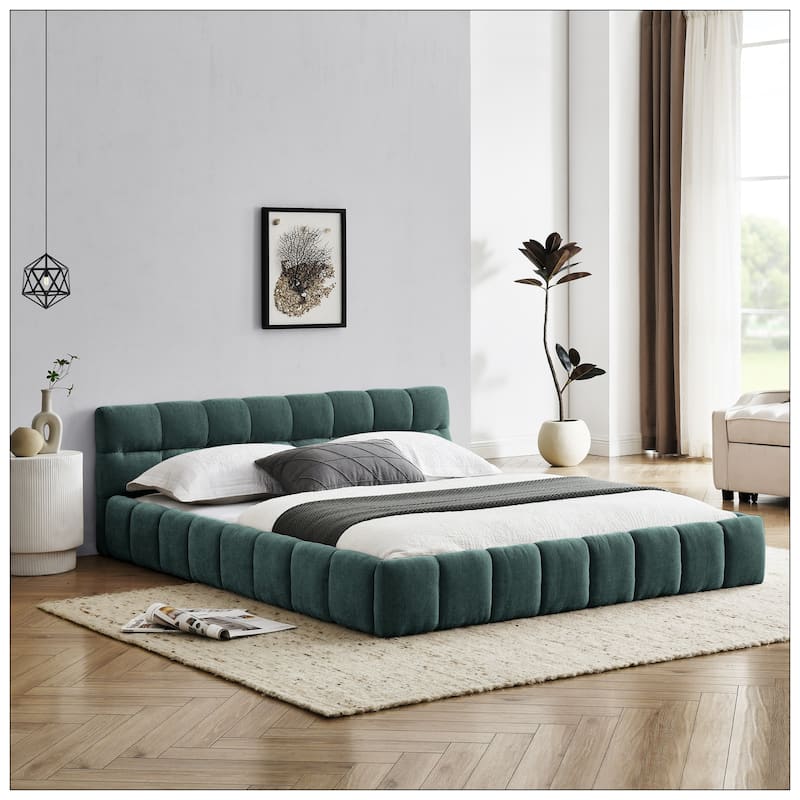 Queen Size Upholstered Bed Frame with Thick Fabric