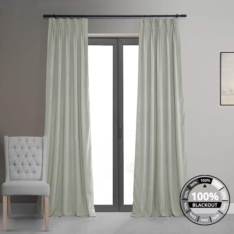 Exclusive Fabrics Signature Pleated Blackout Velvet Curtain (1 Panel) - 25 X 108 - Reflection Grey