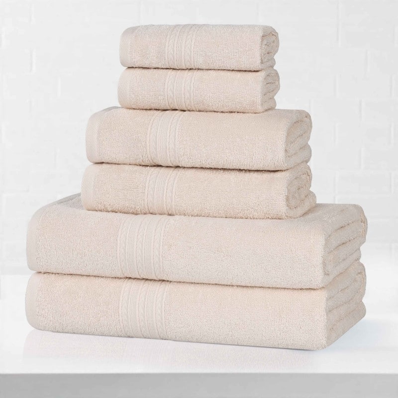 Eco-Friendly Sustainable Cotton 6-Piece Bathroom Towel Set - Ivory