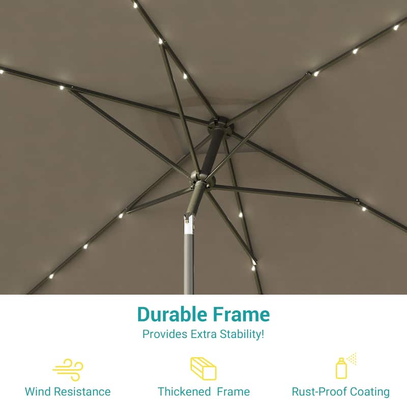 Bonosuki 10 x 6.5ft LED Patio Rectangular Umbrella Outdoor Market Umbrella Aluminium/Steel with Tilt and Crank