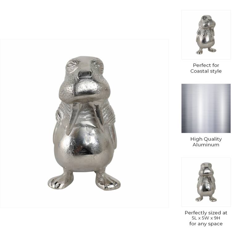 Metal Aluminum Figurine with Coastal Walrus Design - 9" Silver - 4.5" x 5" x 9"