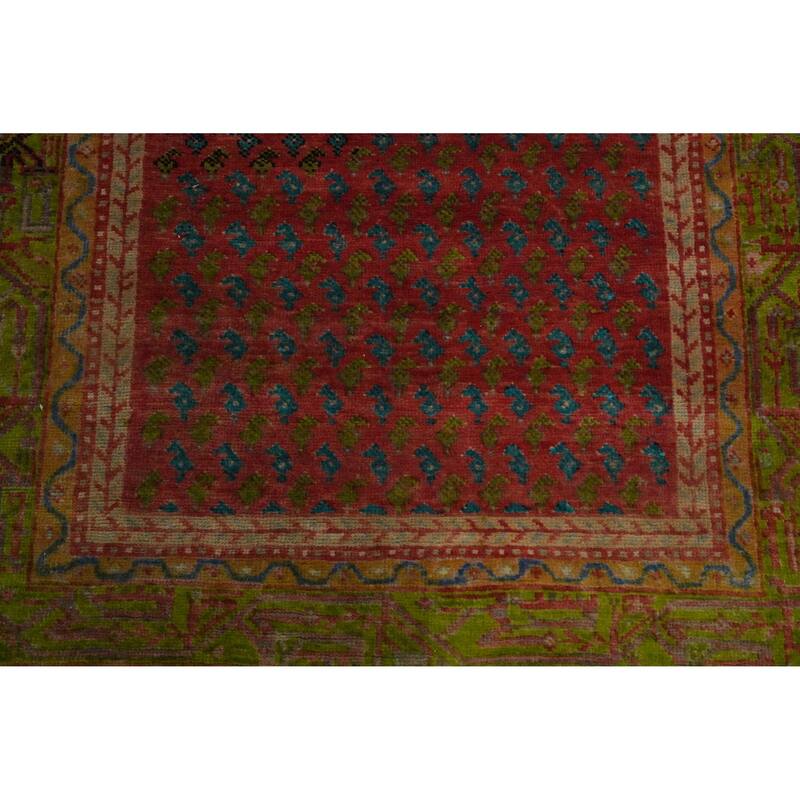Hand Knotted Oriental 100% Wool Carpet Traditional Geometric Oranges & Rust Botemir Runner Rug - 9' 10'' X 3' 6''