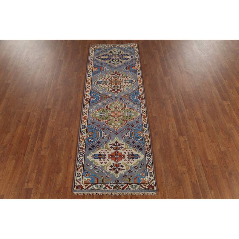 Geometric Kazak Oriental Runner Rug Handmade Traditional Wool Carpet - 2'8"x 7'11"