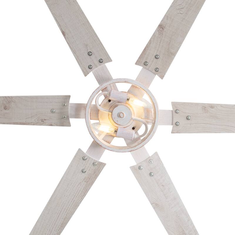 2pcs 46-inch Reversible 6-Blade Distressed White Ceiling Fan with Light and Remote