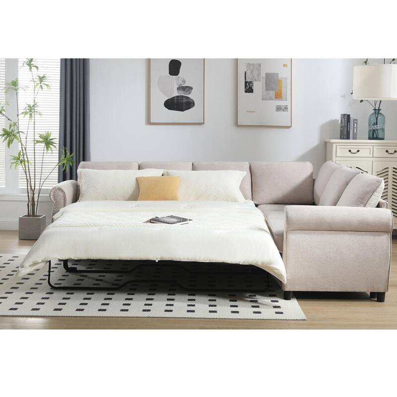 6-Seater L-Shaped Sleeper Sofa, Pull Out Couch Bed