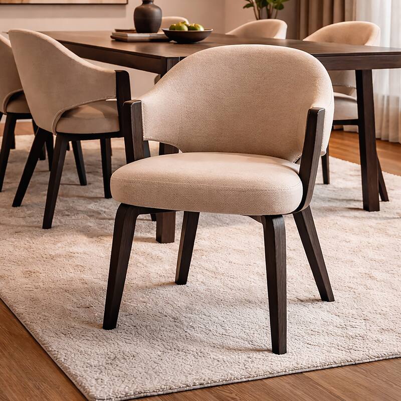 Modern Fabric and Bentwood Dining Chair, Set of 2