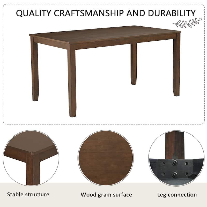 6 Piece Dining Table Set, Wooden Kitchen Table Chair Set with Rectangular Table, Bench and 4 Upholstered Chairs