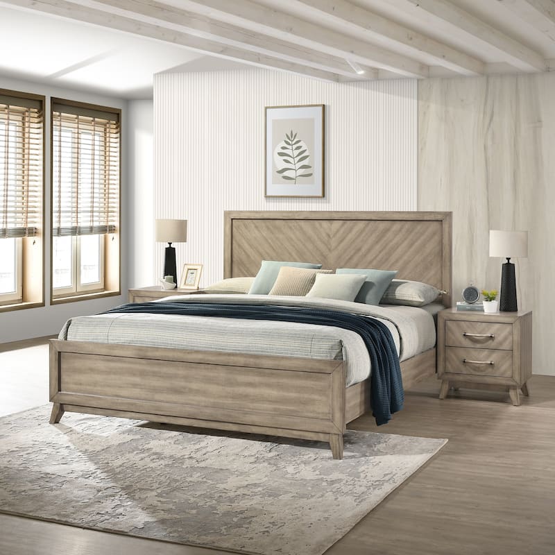 Roundhill Furniture Arena 3-Piece Contemporary Wood Bedroom Set: Panel Bed and 2 Nightstands in Antique Gray - King