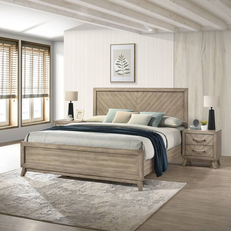 Roundhill Furniture Arena Contemporary Wood Bedroom Set: Panel Bed, Dresser, Mirror, 2 Nightstands in Antique Gray