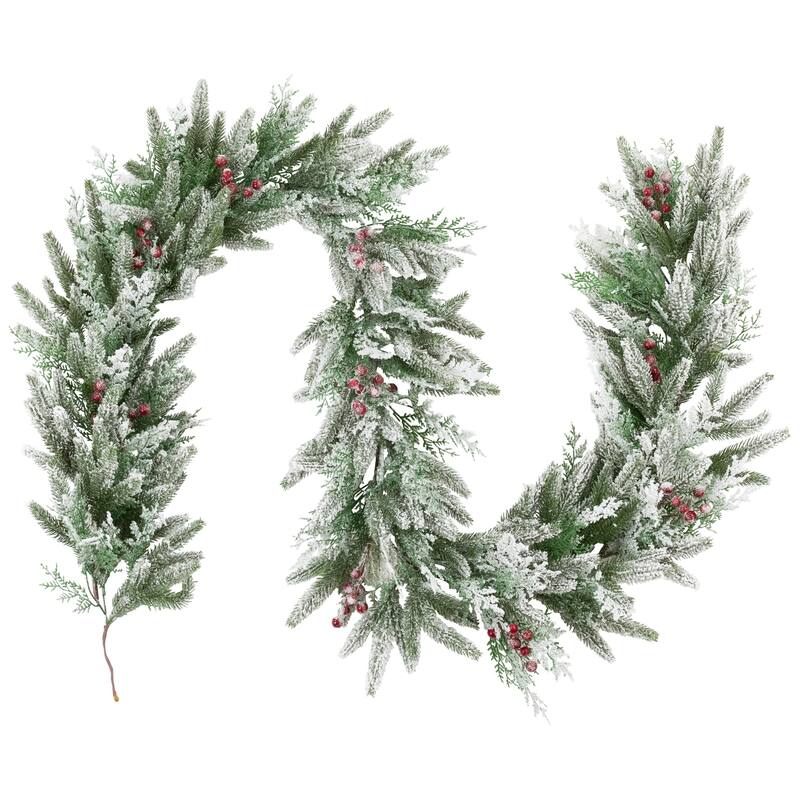 Real Touch™️ Flocked Wind River Fir with Berries Artificial Christmas Garland - 7' x 12" - Unlit