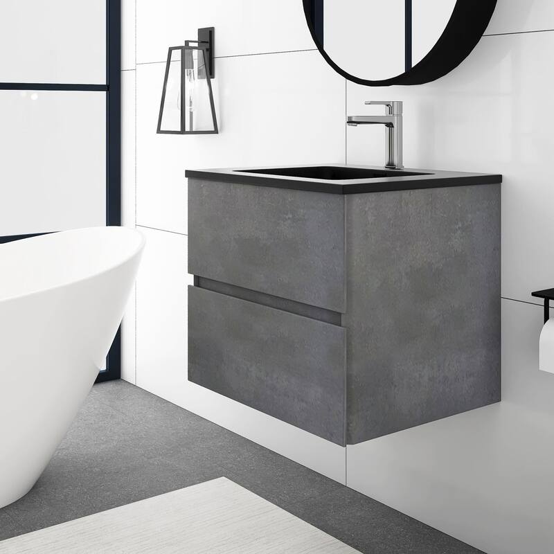 24 in./30 in./36 in. Wall-Mounted 2-drawer Bathroom Vanity Set in Cement Grey with Integrated Solid Surface Sink