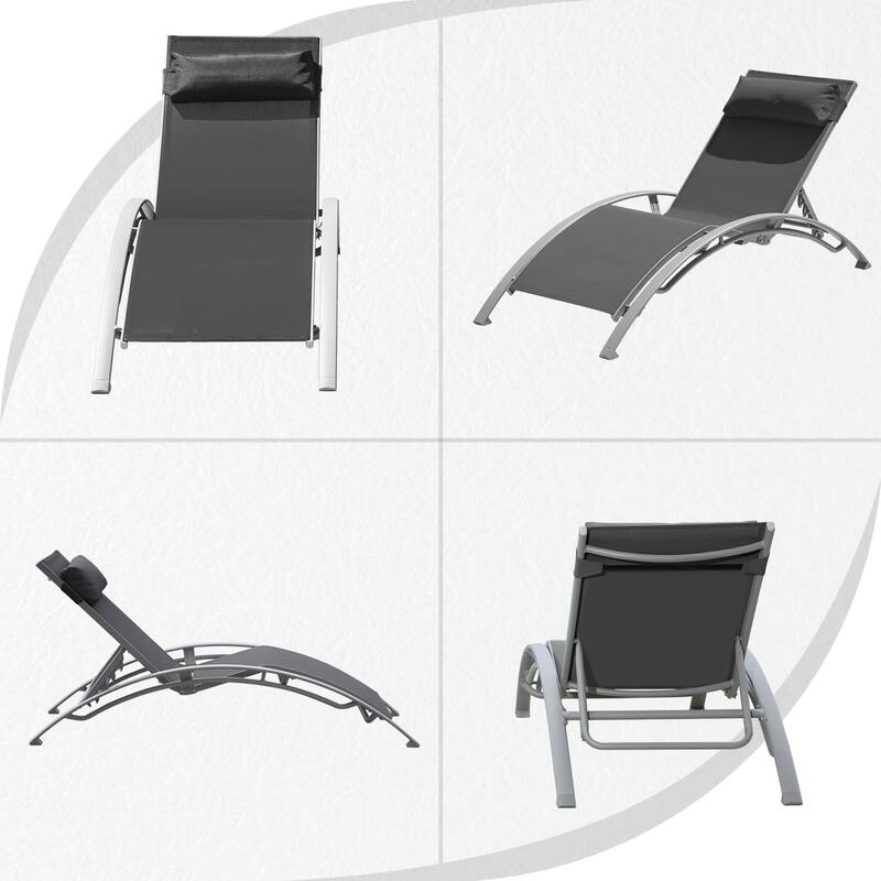 2-Piece Outdoor Chaise Lounge Set with Adjustable Backrest and Removable Pillow, Patio Recliner Chair for Beach Pool Poolside