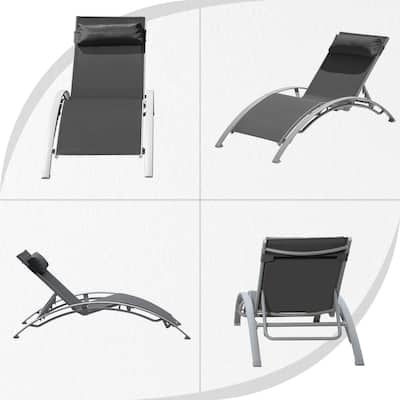 Curved U-Shaped Adjustable Outdoor Reclining Chair Set of 2 with Detachable Pillow, Rustproof Chaise Lounge Chairs