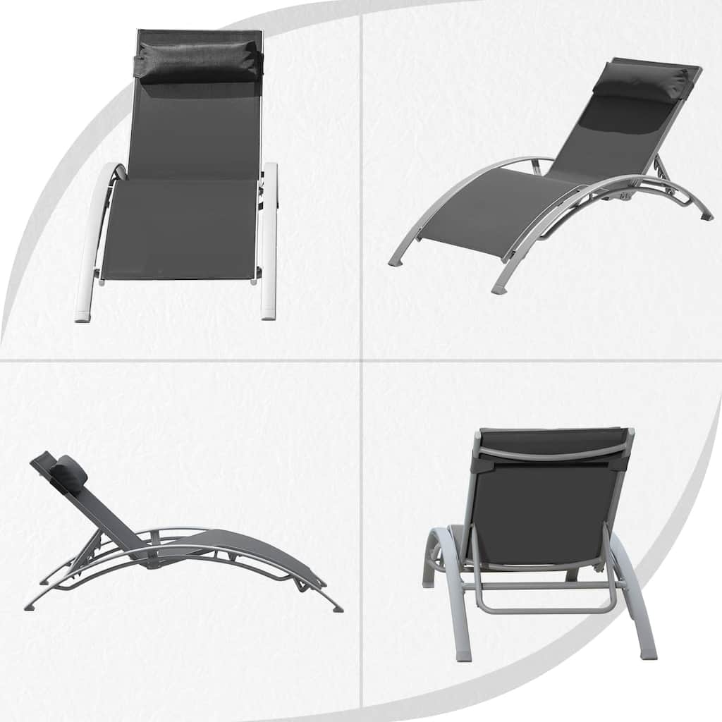 Curved U-Shaped Adjustable Outdoor Reclining Chair Set of 2 with Detachable Pillow, Rustproof Chaise Lounge Chairs