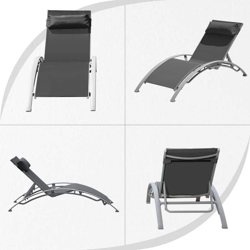 Outdoor Chaise Lounge Set of 2 Patio Recliner Chairs with Adjustable Backrest