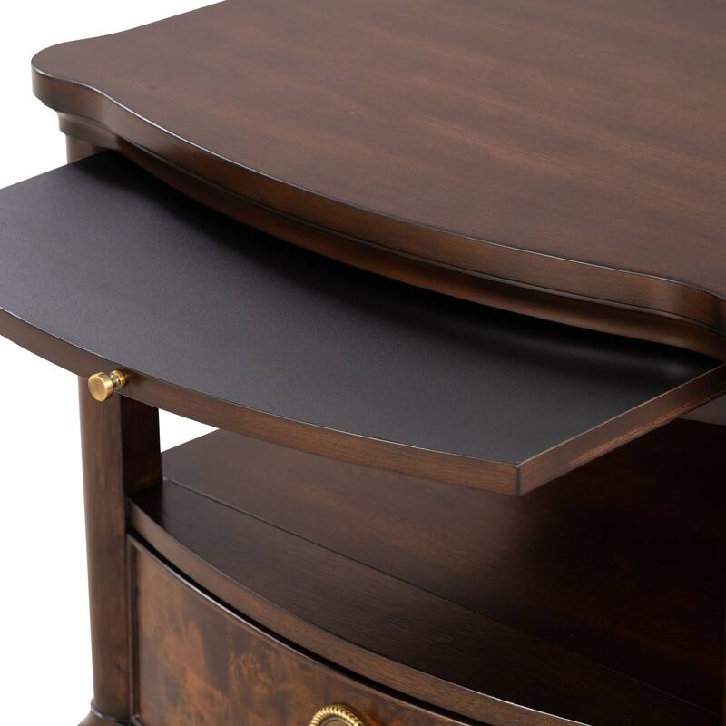 Furniture of America Prylen Modern Dark Cherry 1-Shelf & 1-Drawer End Table with LED Light and Pull-out Tray