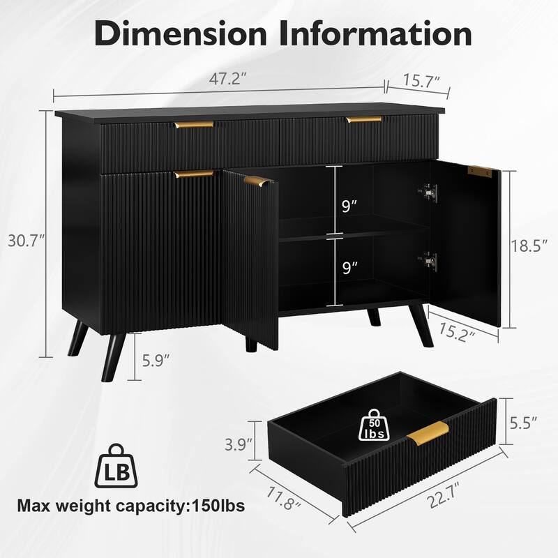Gymojoy Sideboard Buffet Cabinet Storage, Modern Buffet with 3 Doors & 2 Drawers, Adjustable Shelves for Kitchen, Living Room