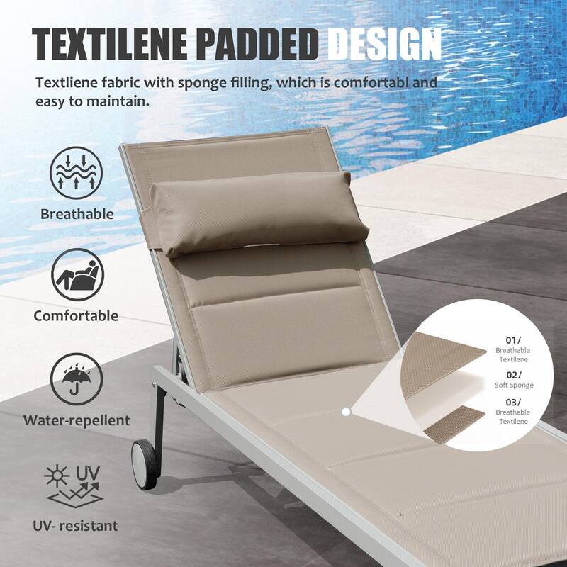 GDFStudio - Tatum 3-Piece Outdoor Adjustable Chaise Lounge Set with Side Table and Wheels