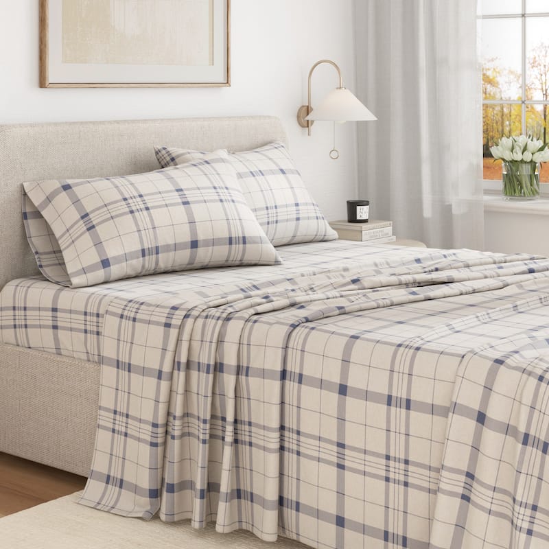 Linery & Co. Ultra-Soft Turkish Cotton Plaid Flannel Sheet Set