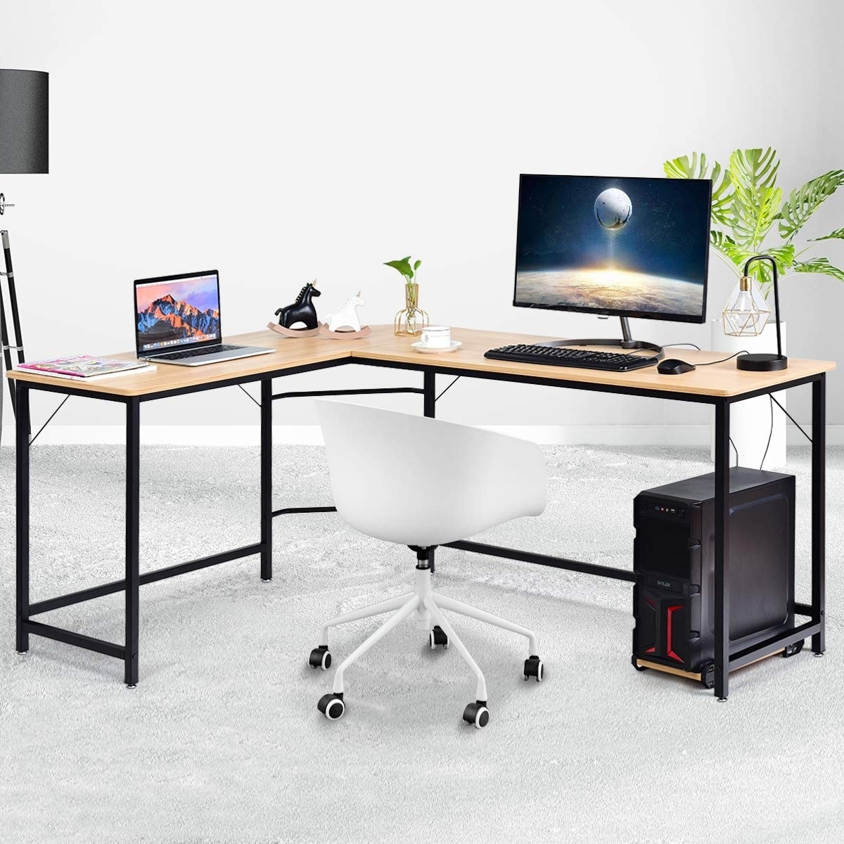 Details about   Office L-Shaped Gaming Computer Desk Corner PC Laptop Table Home Bookshelves 53" 