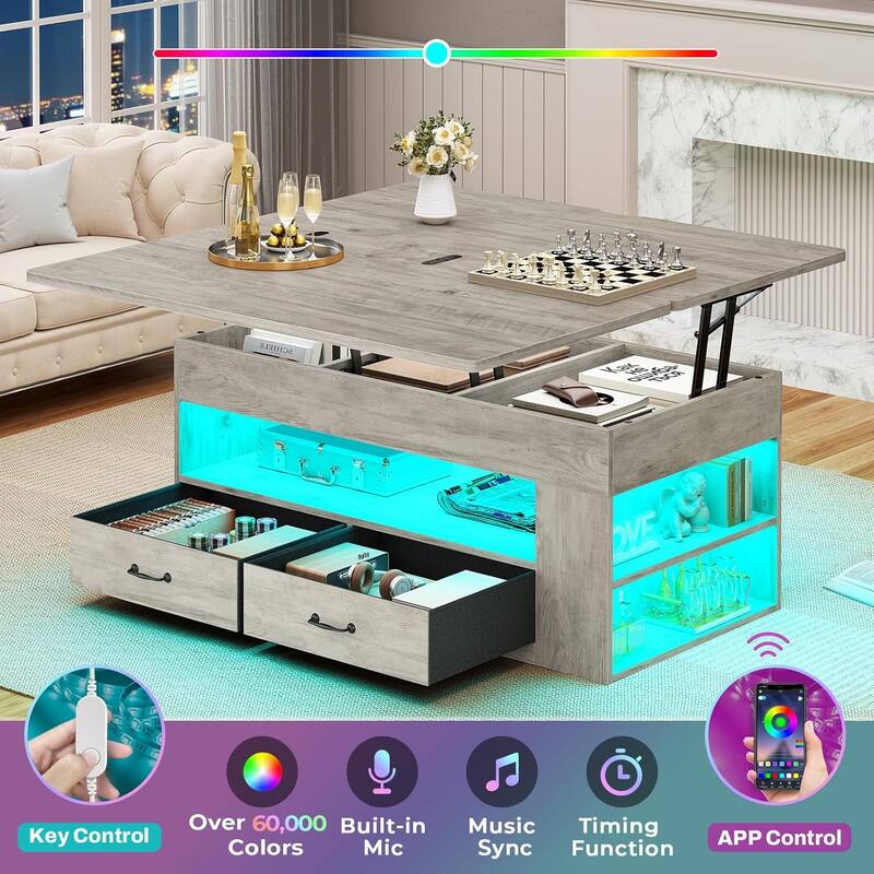 Lift Top Coffee Table Open Storage Shelf & Hidden Classified Storage