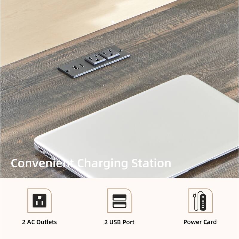 L Shaped Desk Set of 2, Wood Office Desk with Charging Station