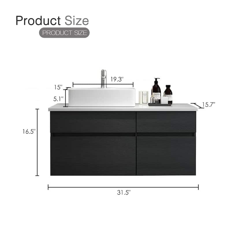 Chelce 32" Black and White Wall Mounted Bathroom Vanity with Faux Marble Countertop and Ceramic Sink