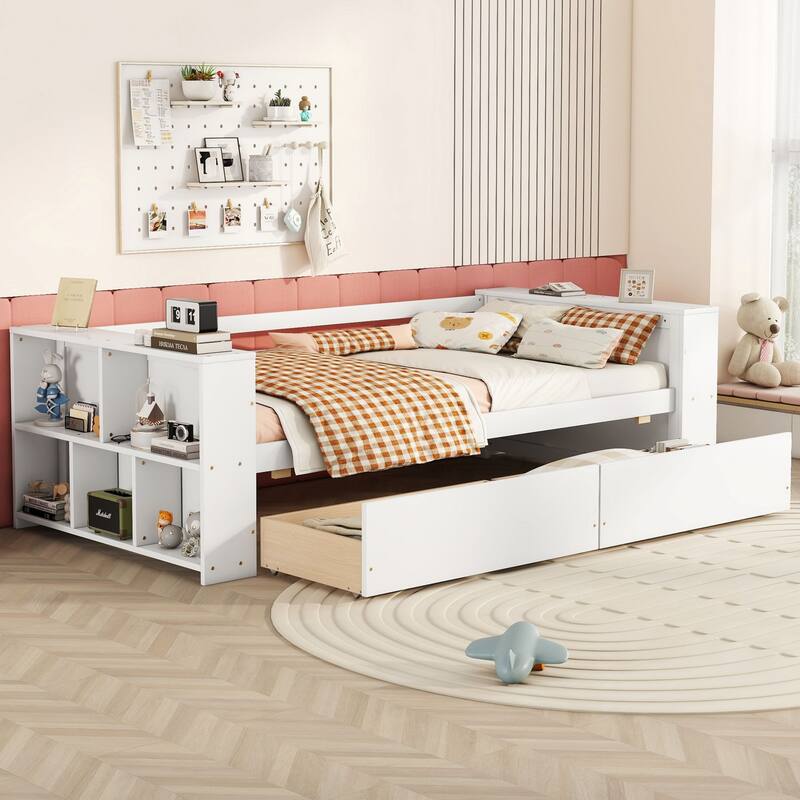 Double sofa bed with shelves and drawers