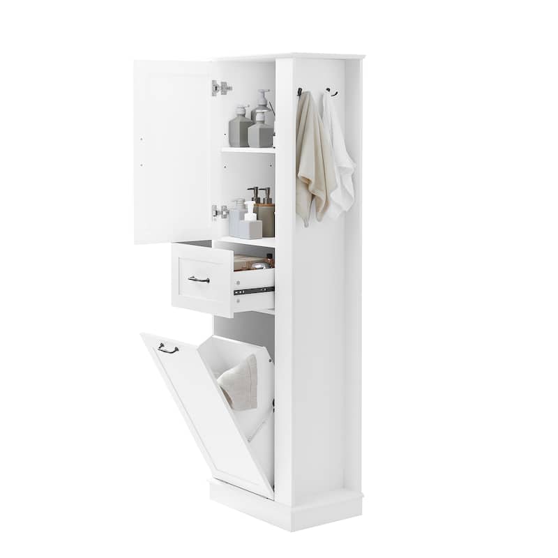 Modern Tall Storage Cabinet with Tilt-Out Compartment, Adjustable Shelves,Soft-Close Hinges and Aluminum Alloy Handles