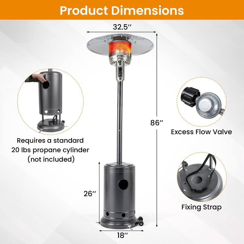 Gymax 50000 BTU Patio Propane Heater w/ Stainless Steel Burner & Safe