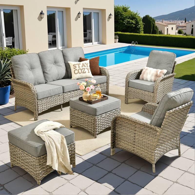 XIZZI Outdoor Patio Furniture Conversation Set with Fire Table - 5-Piece - Dark Grey