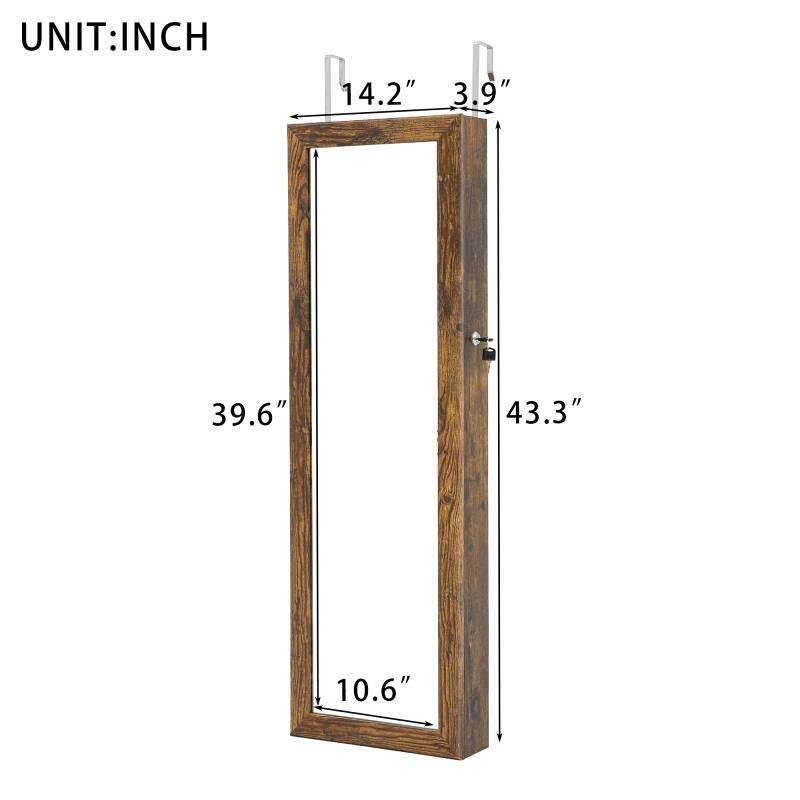 43.3in. Antique Gray MDF Jewelry Mirror Cabinet with Storage