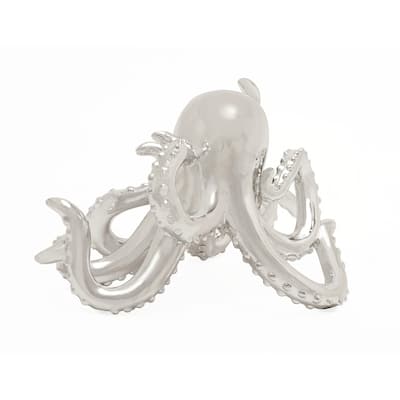 Polystone Octopus Decorative Sculpture with Long Tentacles and Suctions Detailing - Silver - Roche River Decor