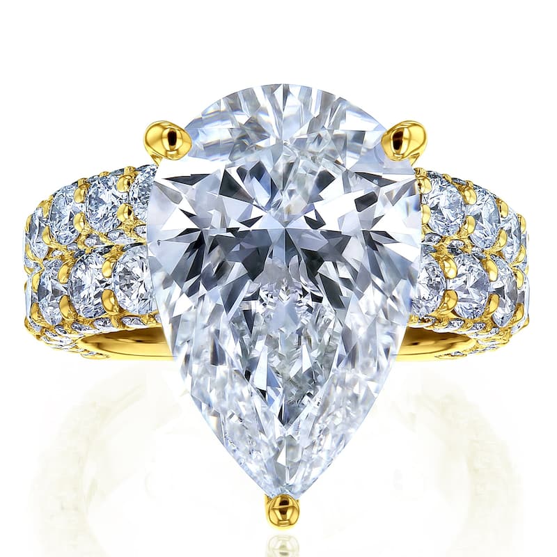 Kobelli 9.5 Carats Lab Grown Diamond Certified 14k Solid Gold Bold Pear-cut Micro Pavé Beckham 2pc Bridal Set (EF/VS) - Yellow - 6.5