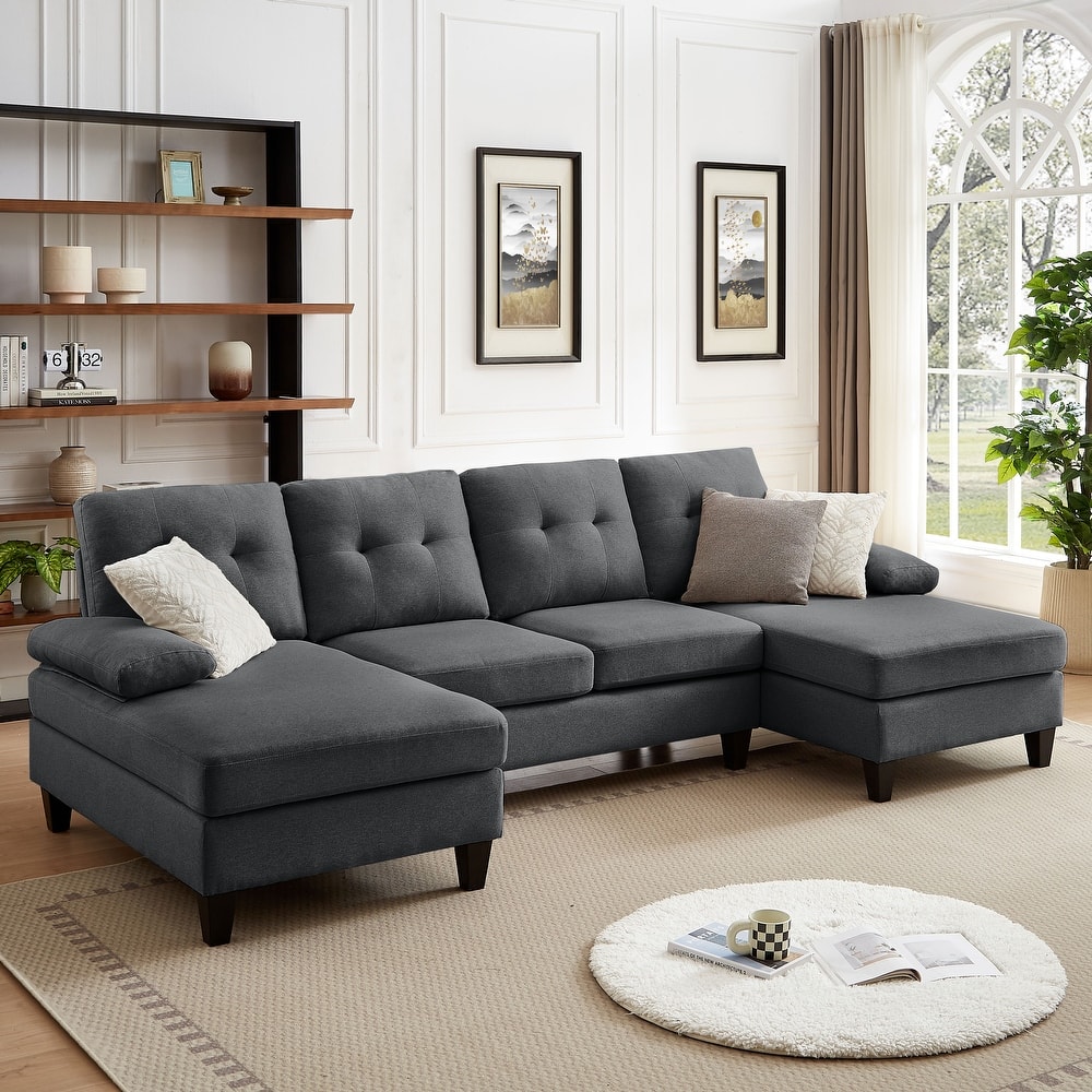 Jarenie U-Shaped 4 Seat Sectional Sofa Couch with Double Chaise for Living Room
