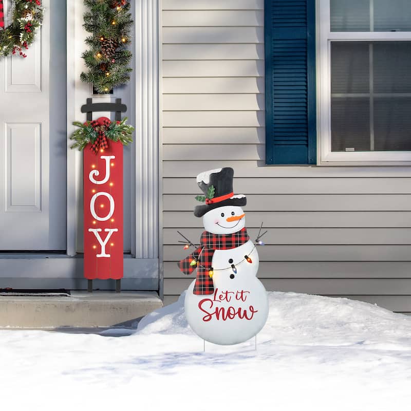 Glitzhome Metal Christmas Snowman Family Nutcracker JOY Yard Stakes Wall Decor
