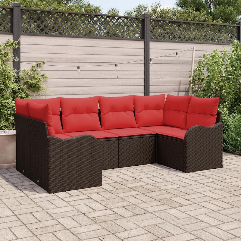 vidaXL 6 Garden Sofa Set with Cushions Black/Brown/Grey Poly Rattan - 92.1 x 48.2 x 27.2 - Brown