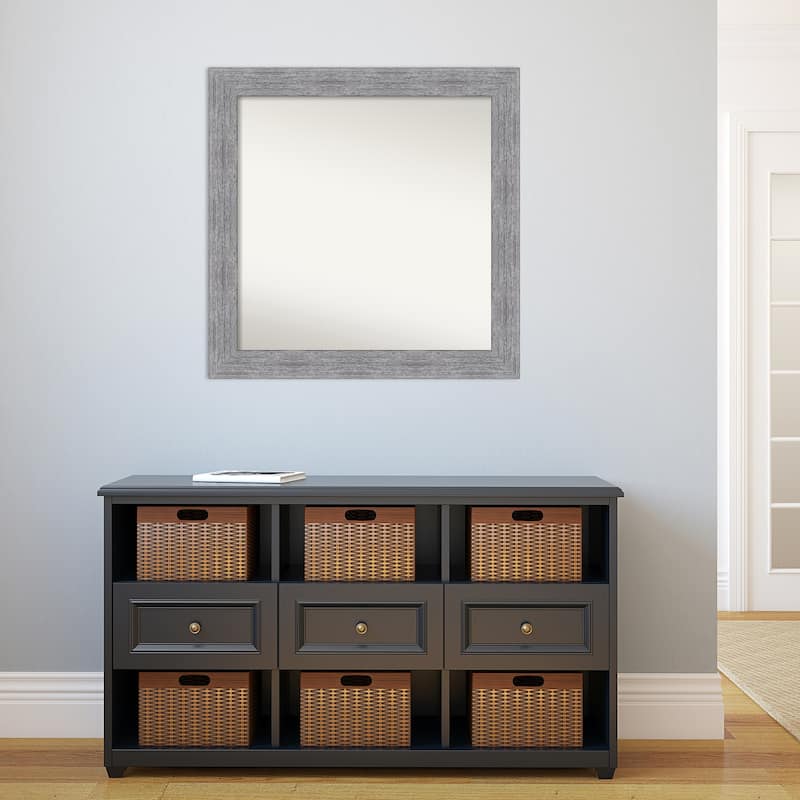 Non-Beveled Bathroom Wall Mirror - Bark Rustic Grey Frame