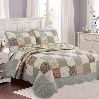 Country Cottage Floral Chic Scalloped Patchwork Cotton 3-Piece Quilt ...