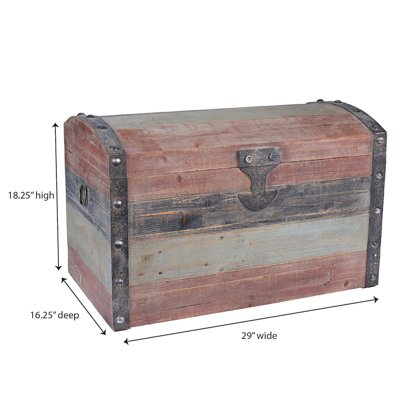 Household Essentials Wooden Storage Trunk with Hinged Lid and Metal Accents, Paint Finish - Multi - 16.3"L x 29.0"W x 18.3"H