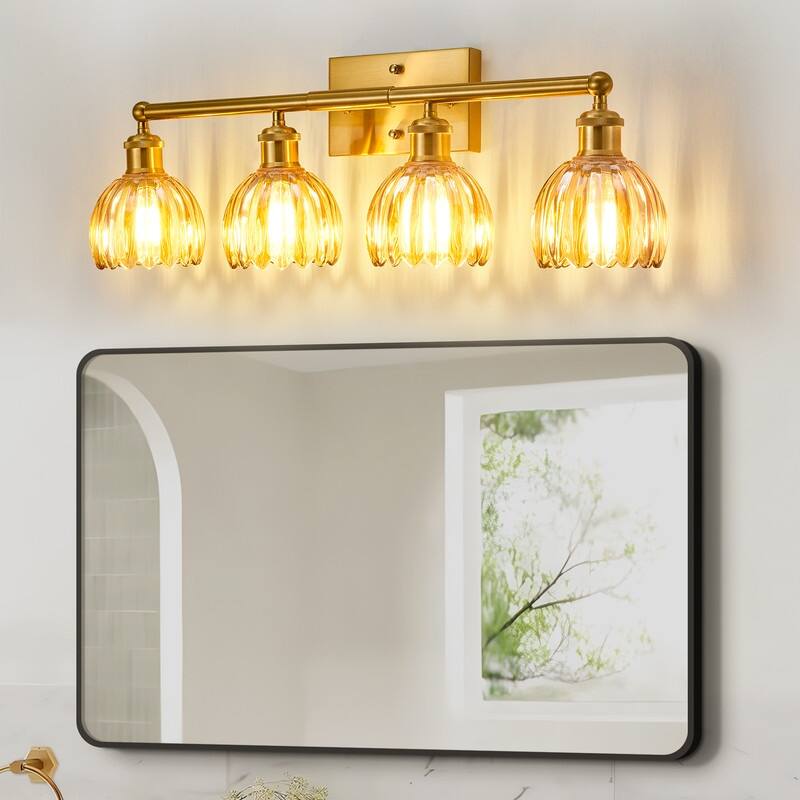 Modern Vintage Bathroom Vanity Light - Patterned Glass Shade E26 Bulb Base