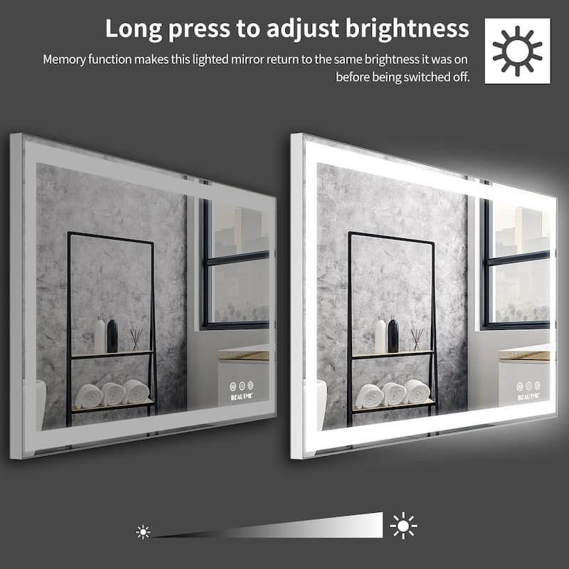 48x24 inch LED Bathroom Vanity Mirror Wall Mounted Adjustable White/Warm/Natural Lights Anti-Fog Touch Switch with Memory Smart