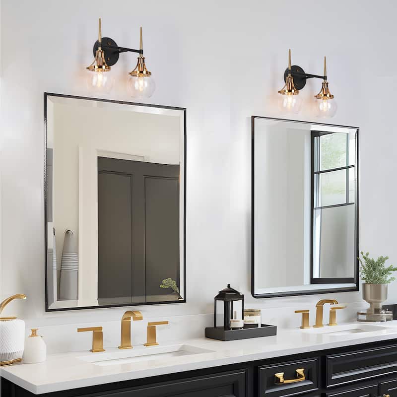 Beta Modern 3-Light Glass Bathroom Vanity Lights Black Gold Wall Sconces