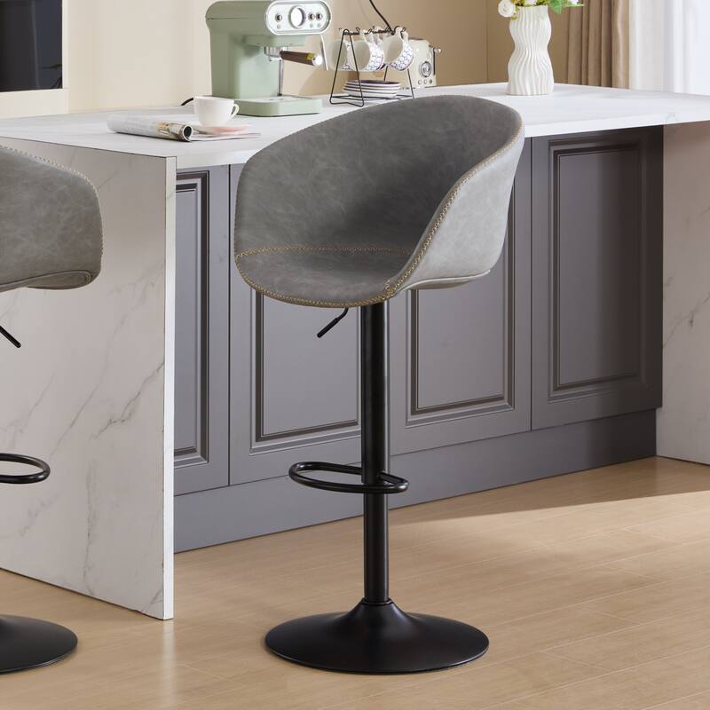 Adjustable Swivel Bar Stools, PU Leather Upholstered Counter Height Bar Stool with Back, Kitchen Island Chairs with Footrest